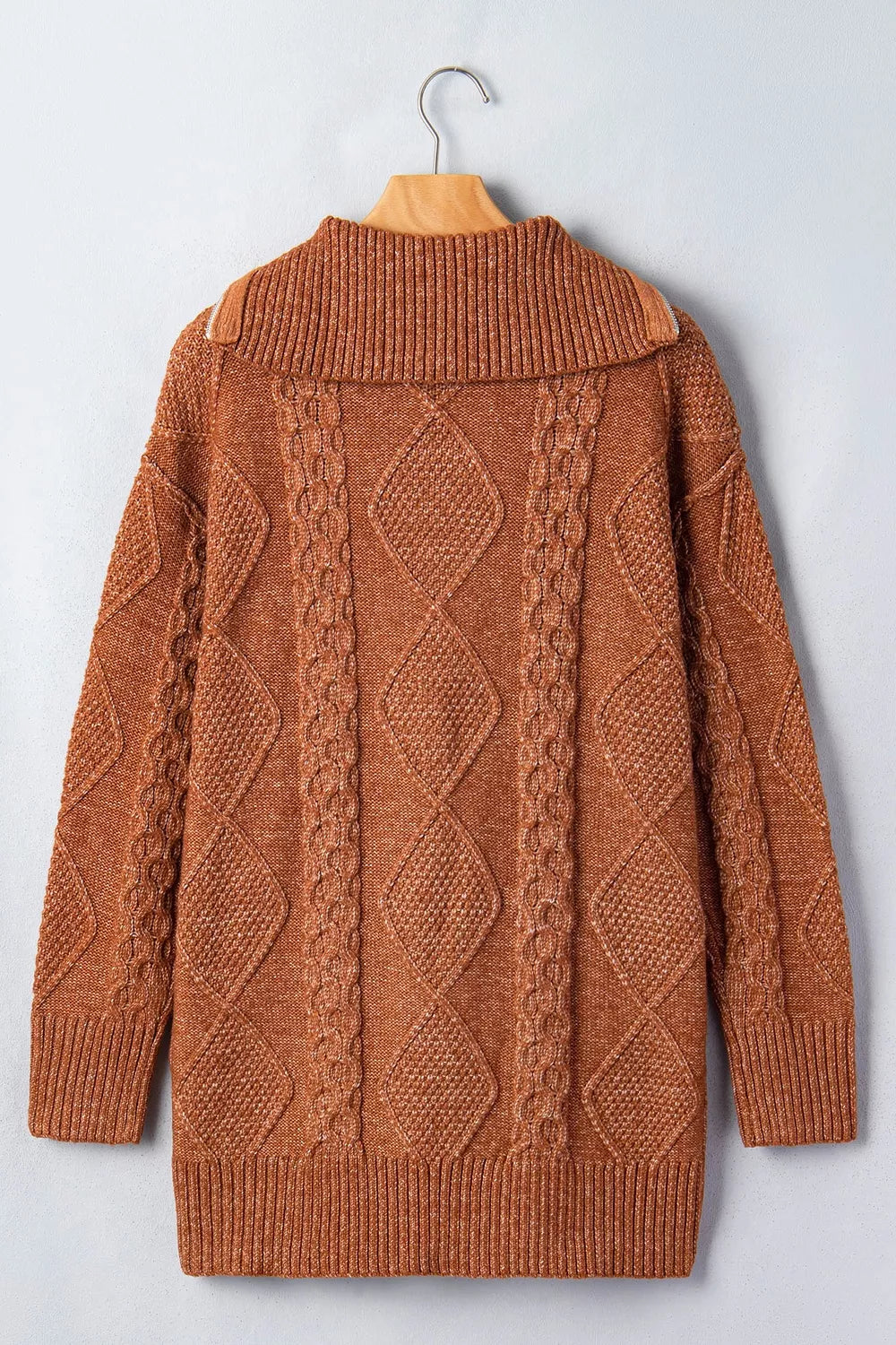 Cable knit quarter-zip mini sweater dress with drop shoulders