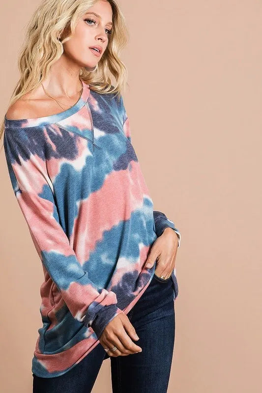 Tie-dye French terry pullover with front stitch detail