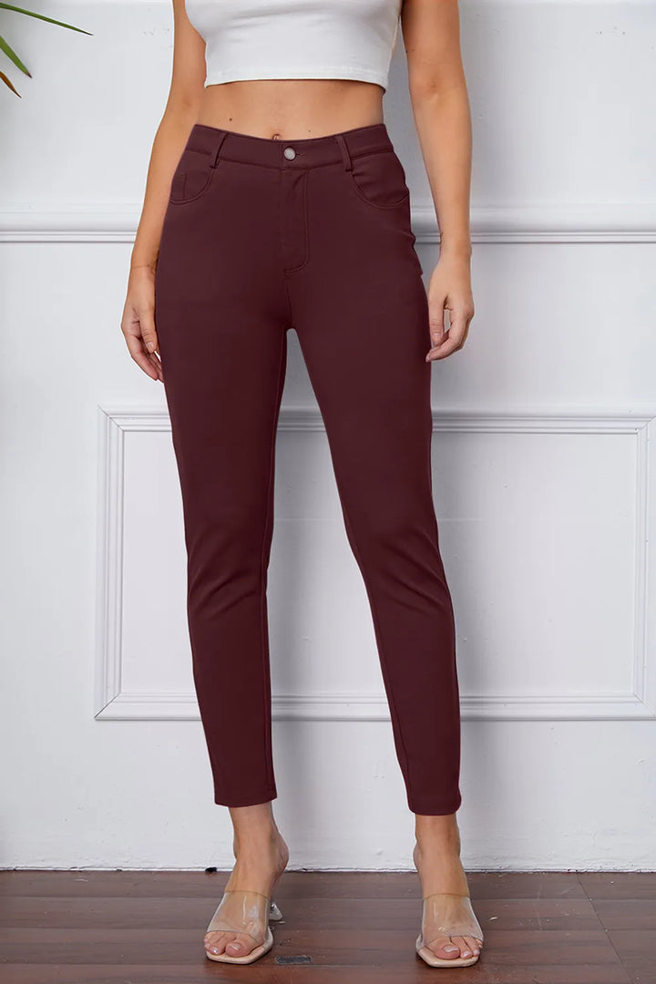 Slim-fit stretch ankle pants with five-pocket styling