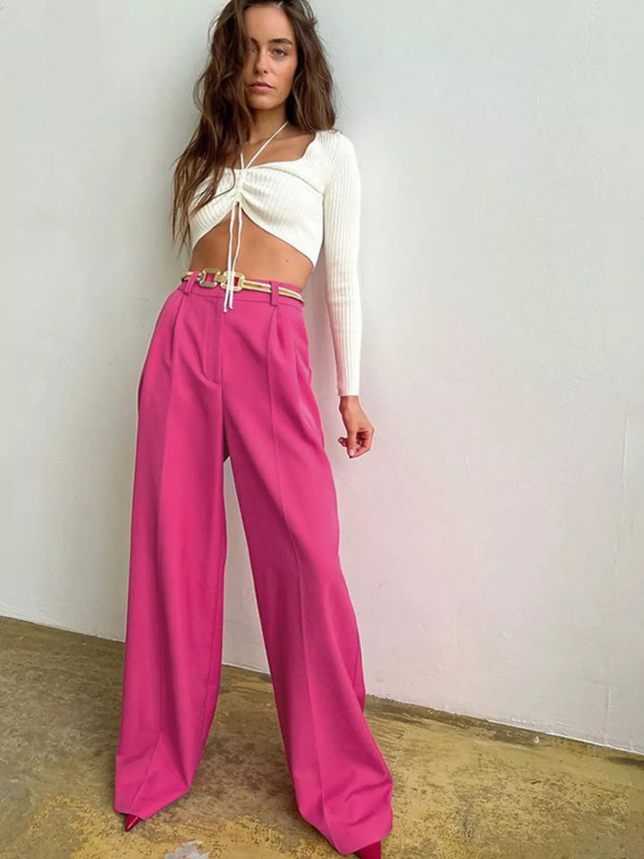 Pleated wide-leg dress pants with high-rise waist