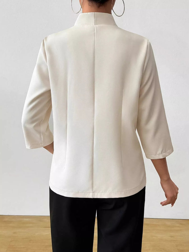 Open-front tie-waist blazer with three-quarter sleeves