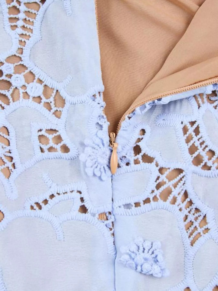 Floral lace midi dress with collar and belted waist