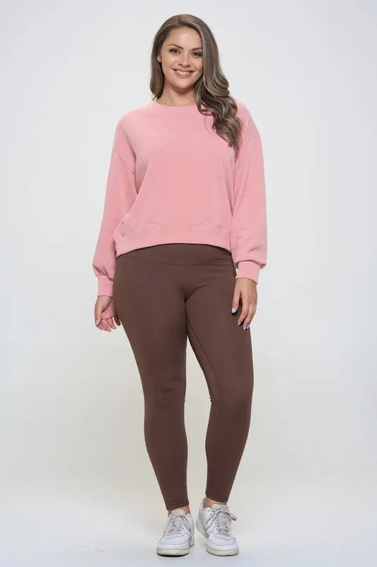 Fleece-lined high-waisted leggings with wide waistband