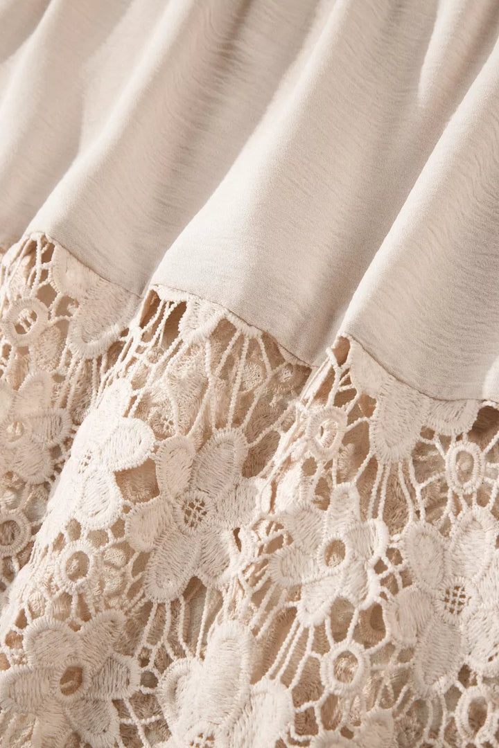 Tiered halter maxi dress with floral lace hem