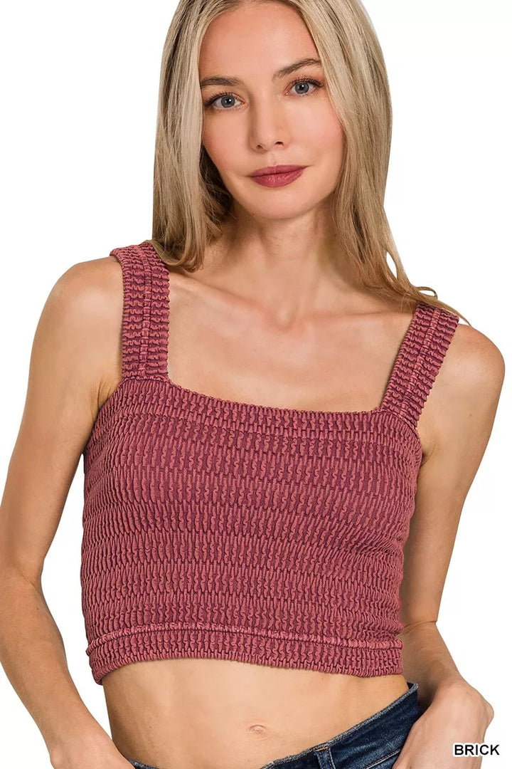 BRICK Seamless stone washed square-neck crop tank top