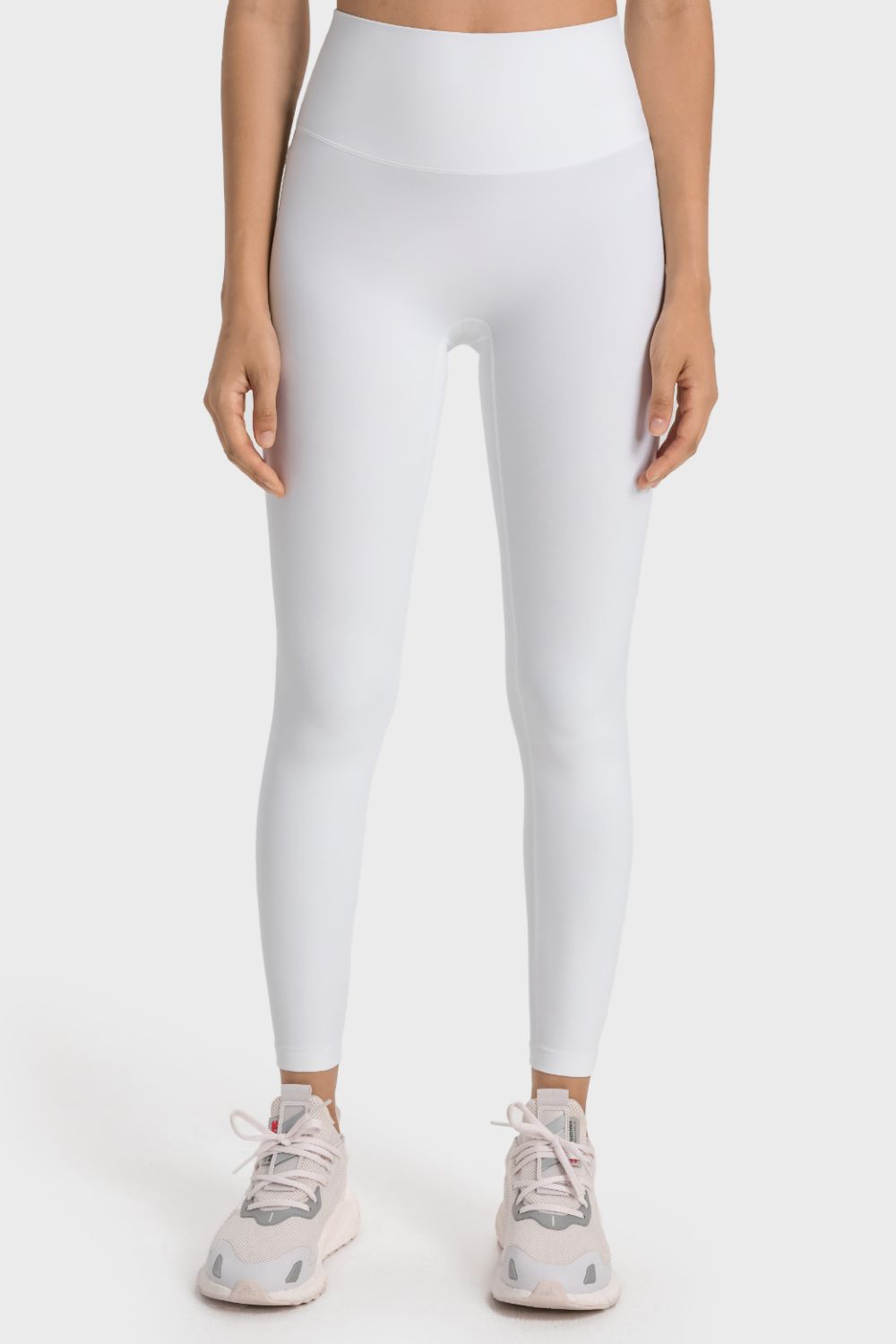 White High-rise wide waistband ankle-length yoga leggings
