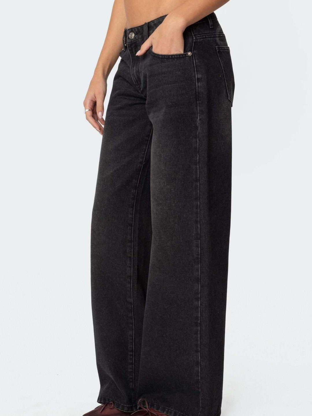 Vintage wash wide-leg jeans with whiskered fading