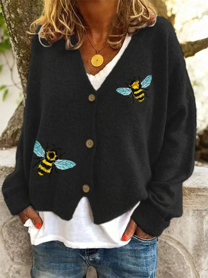 Black Bee embroidered knit button-down cardigan