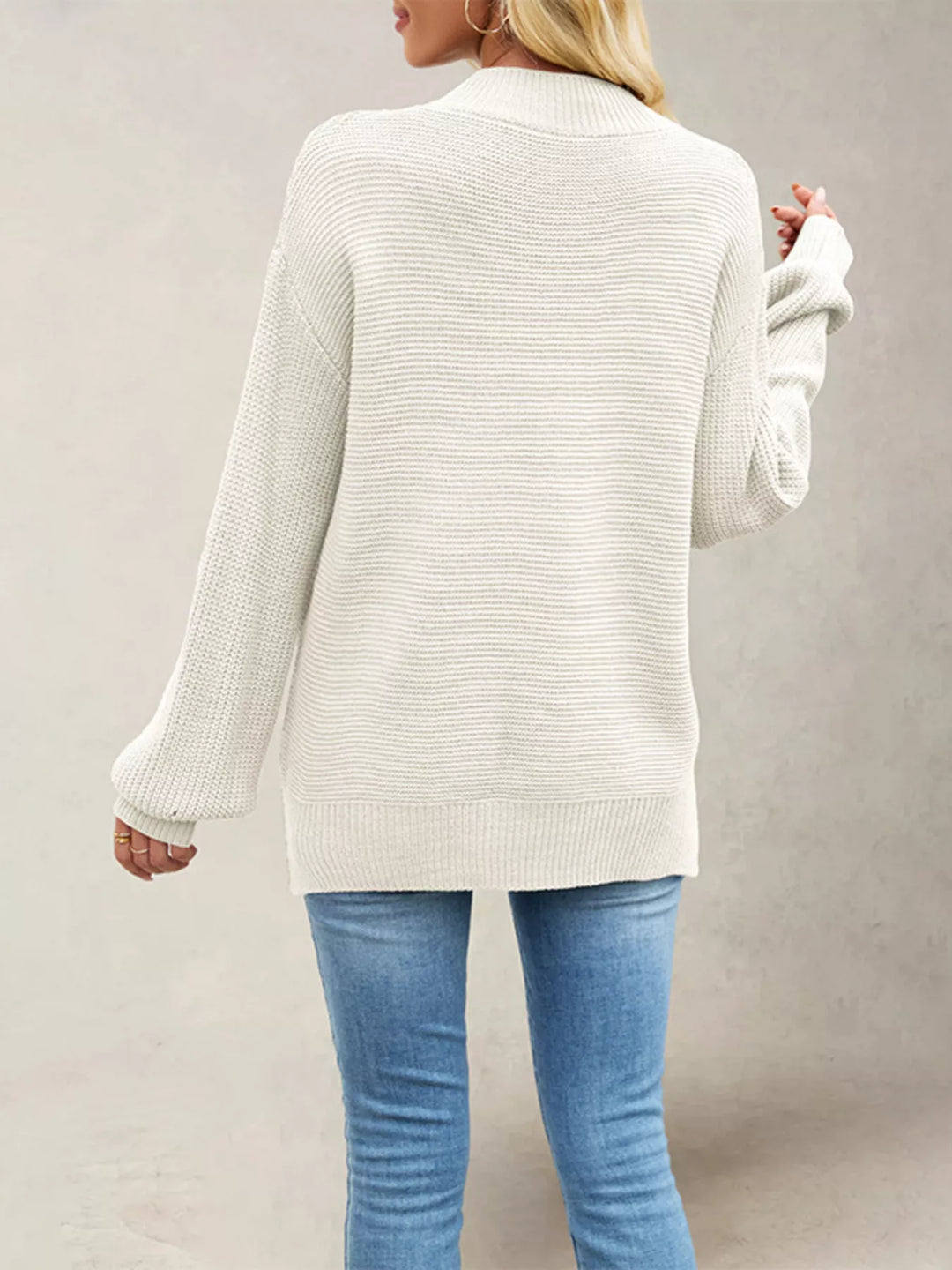 Ribbed knit mock neck drop shoulder sweater