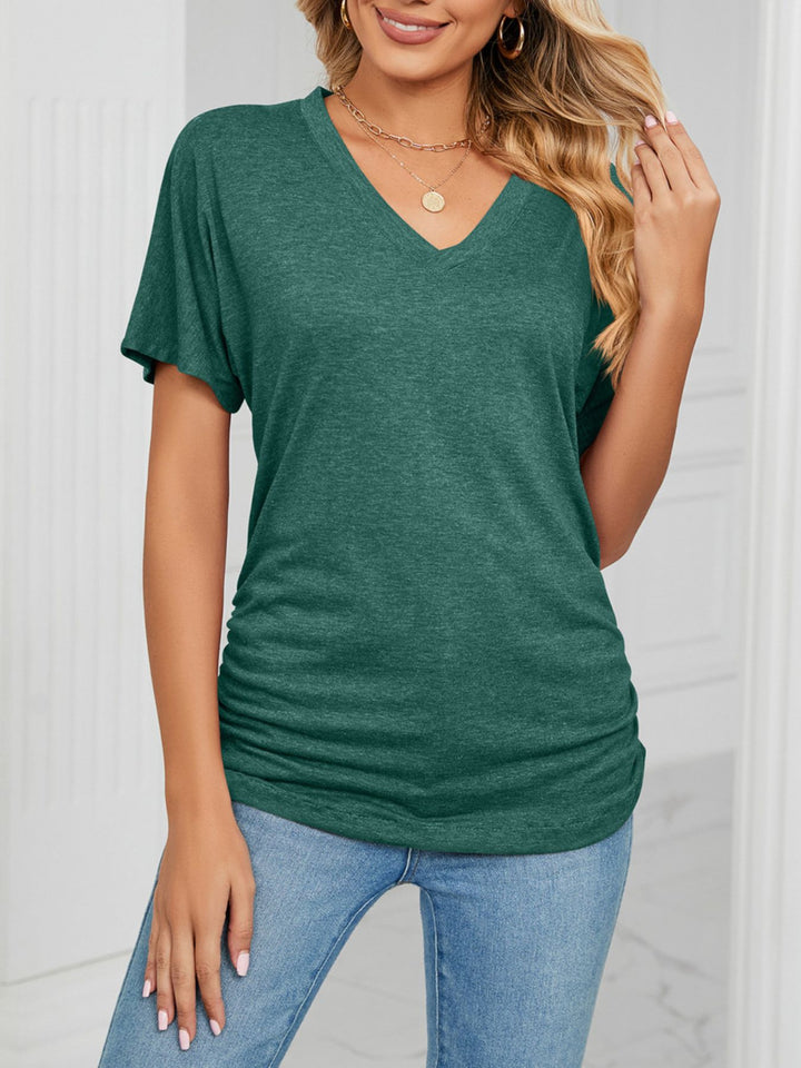 Relaxed V-neck short sleeve tee with drop shoulders