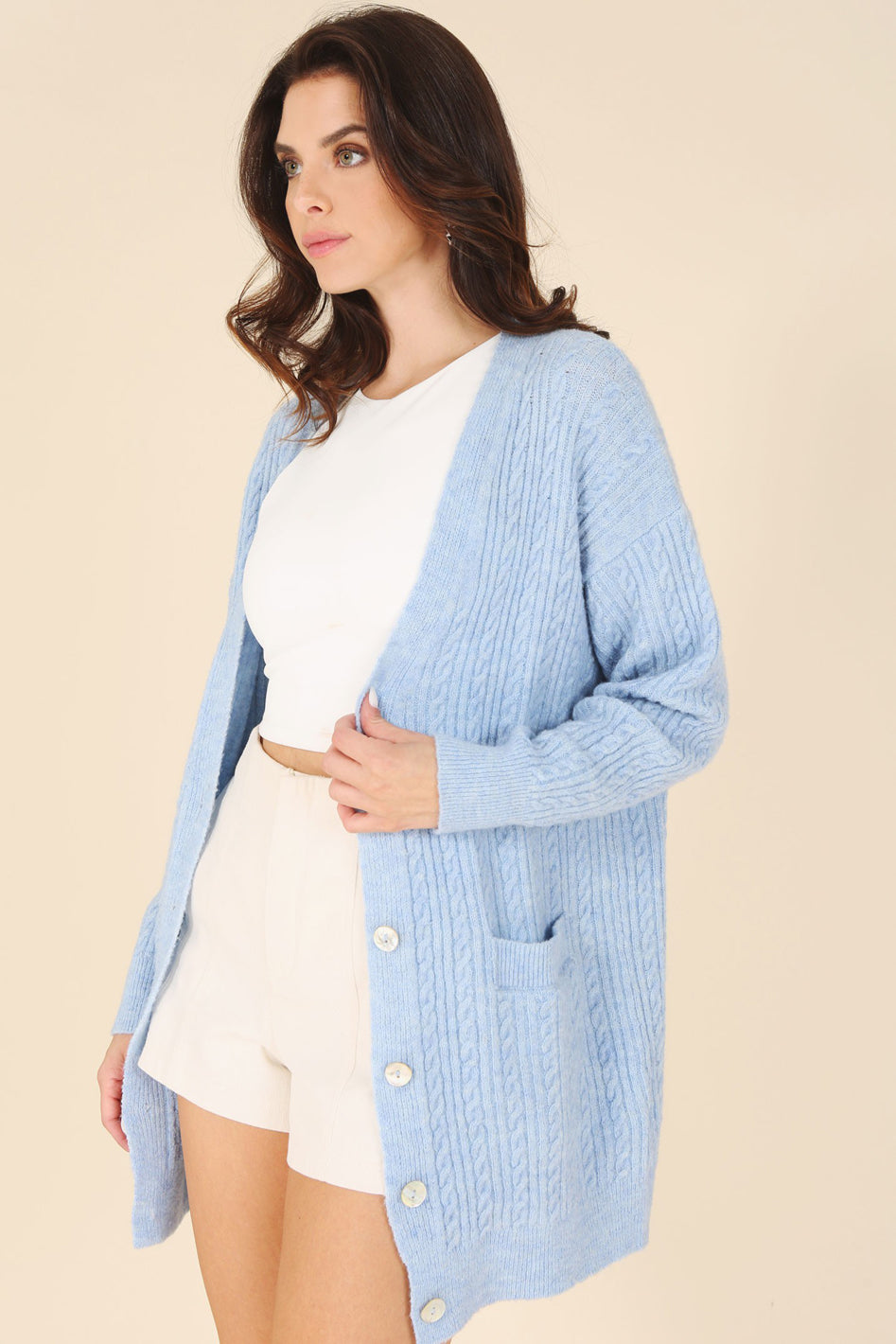 Wool blended cable knitted cardigan - Azoroh