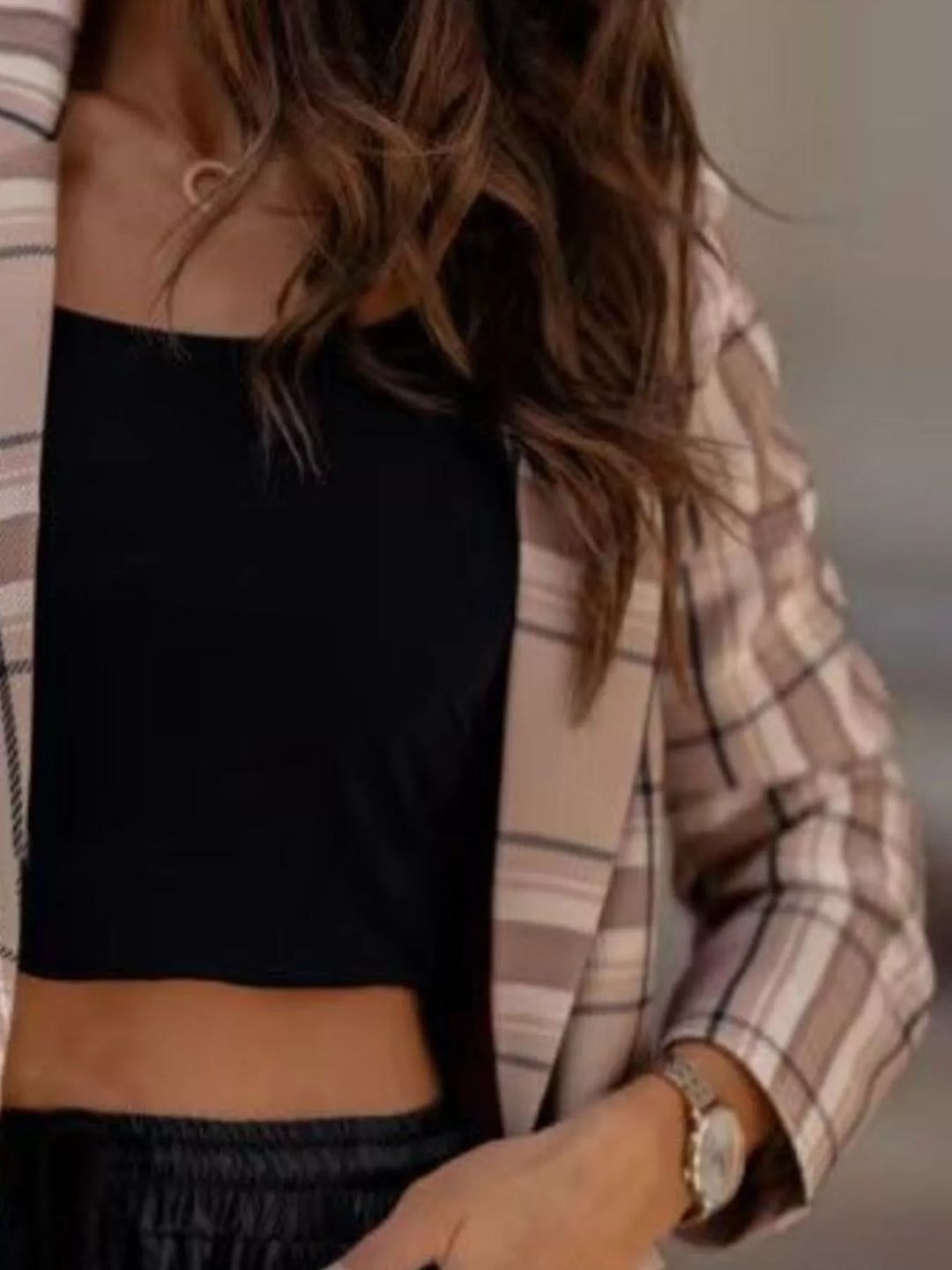 Plaid notch lapel blazer with flap pockets