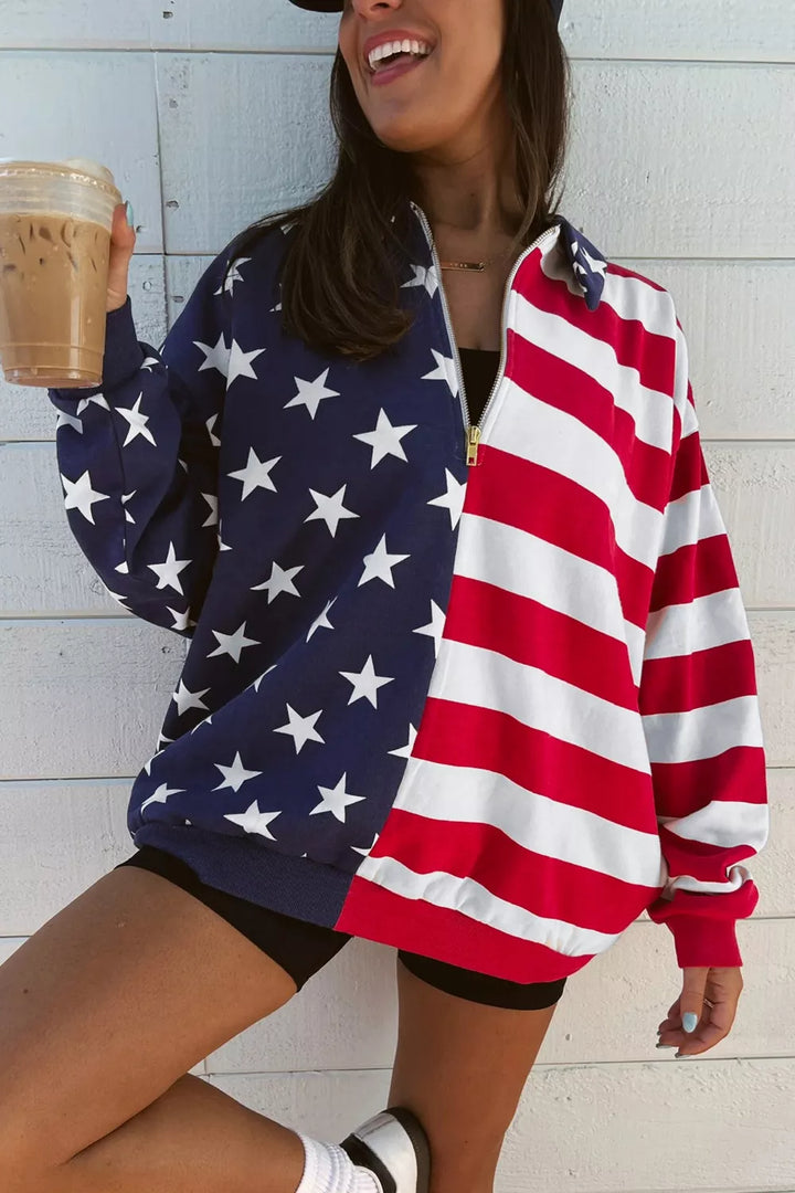 Multicolor American flag half-zip pullover sweatshirt