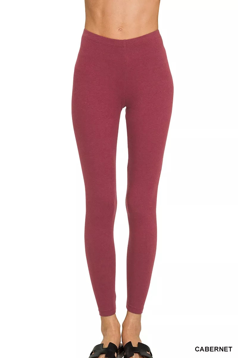 CABERNET Full length cotton leggings with elastic waistband
