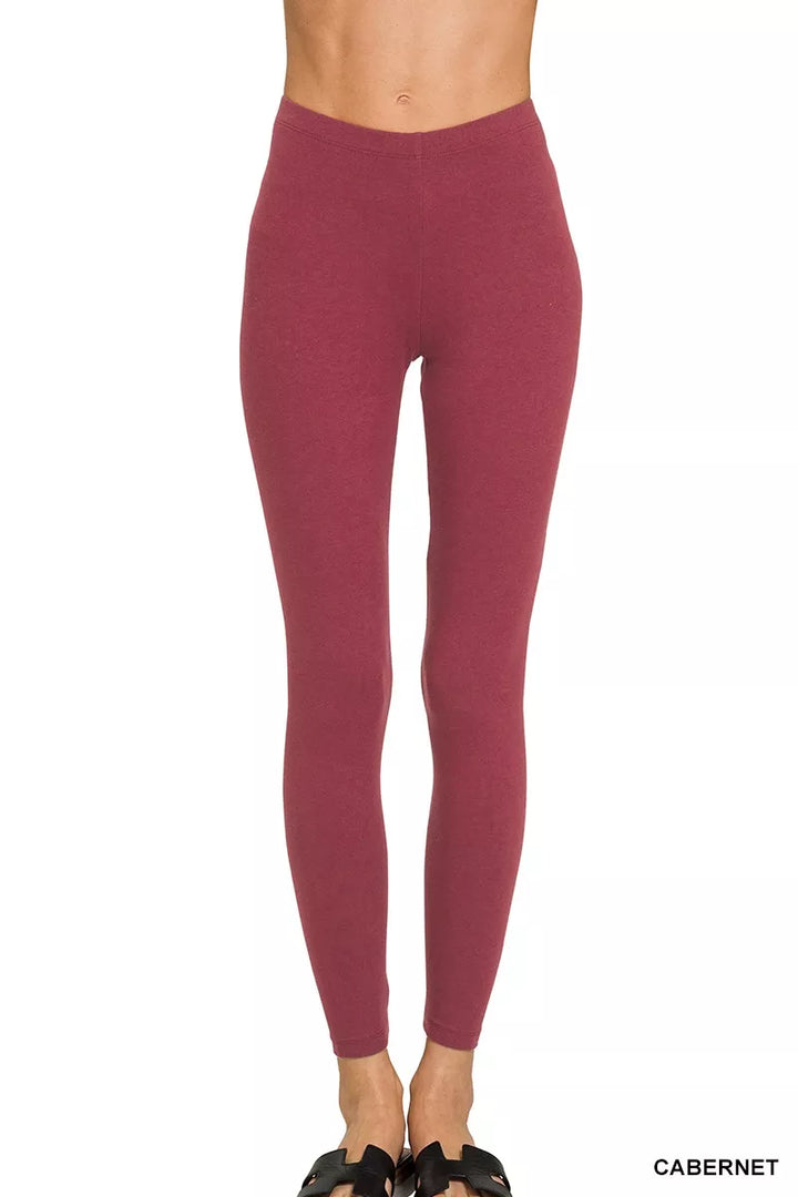 CABERNET Full length cotton leggings with elastic waistband