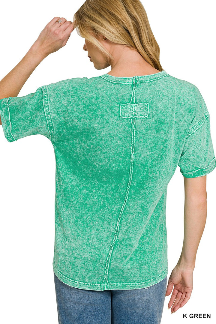 Mineral wash relaxed pocket tee with rolled sleeves