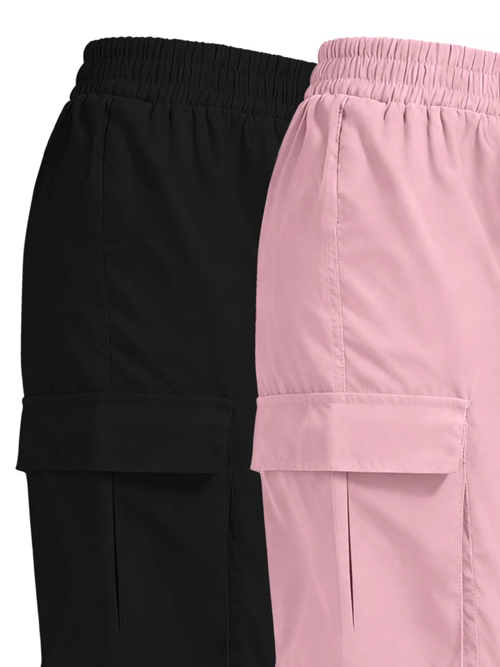 Elastic waist cargo jogger pants with flap pockets, 2-piece set