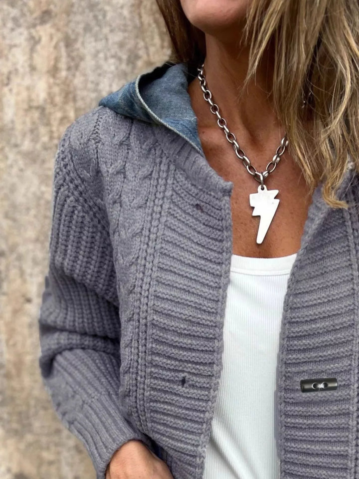 Hooded cable knit longline cardigan with toggle buttons