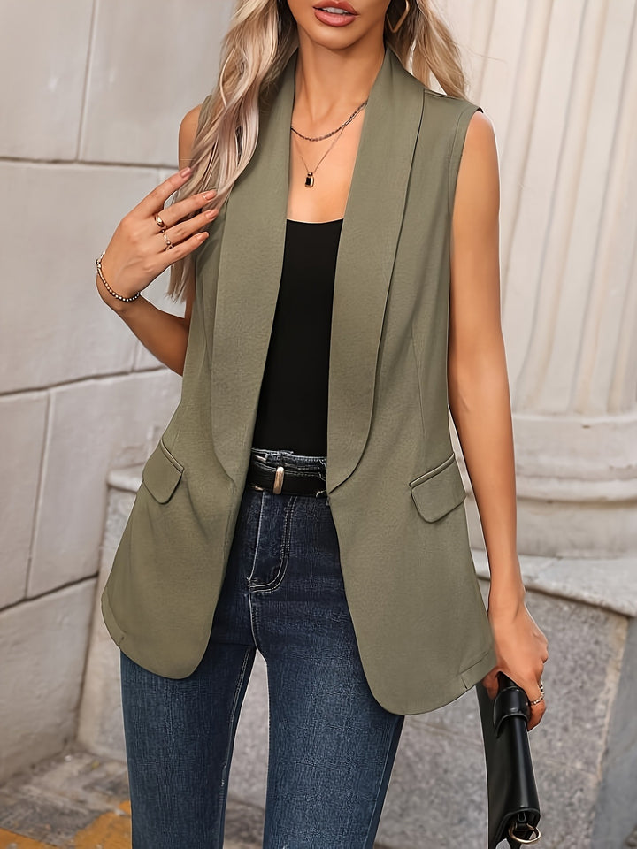 Sleeveless shawl collar blazer vest with flap pockets