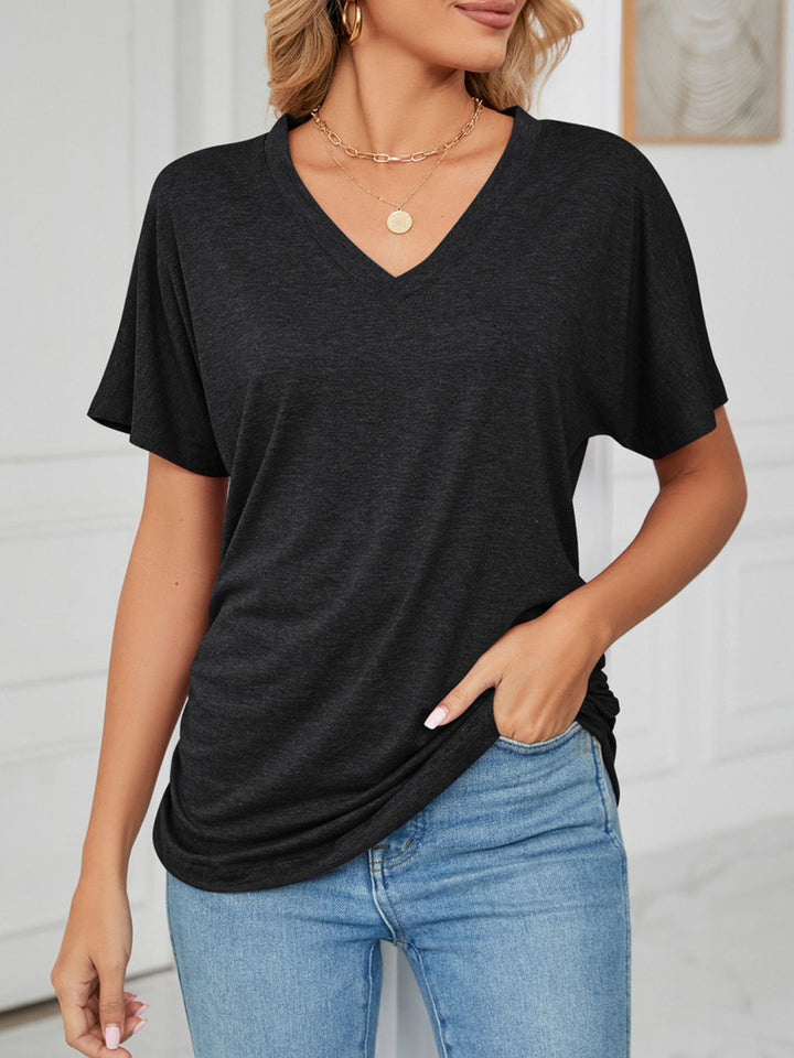 Relaxed V-neck short sleeve tee with drop shoulders