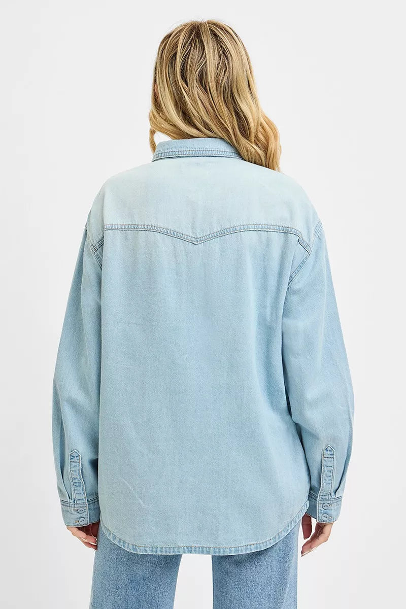 Western yoke relaxed-fit denim shirt with snap chest pockets