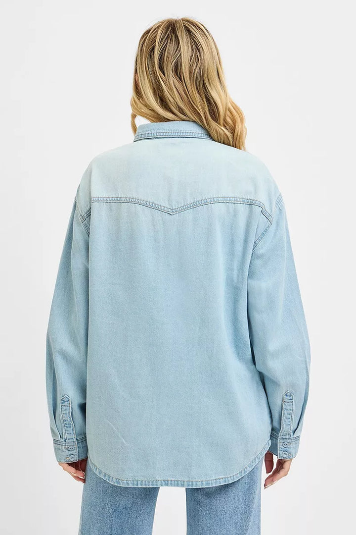 Western yoke relaxed-fit denim shirt with snap chest pockets