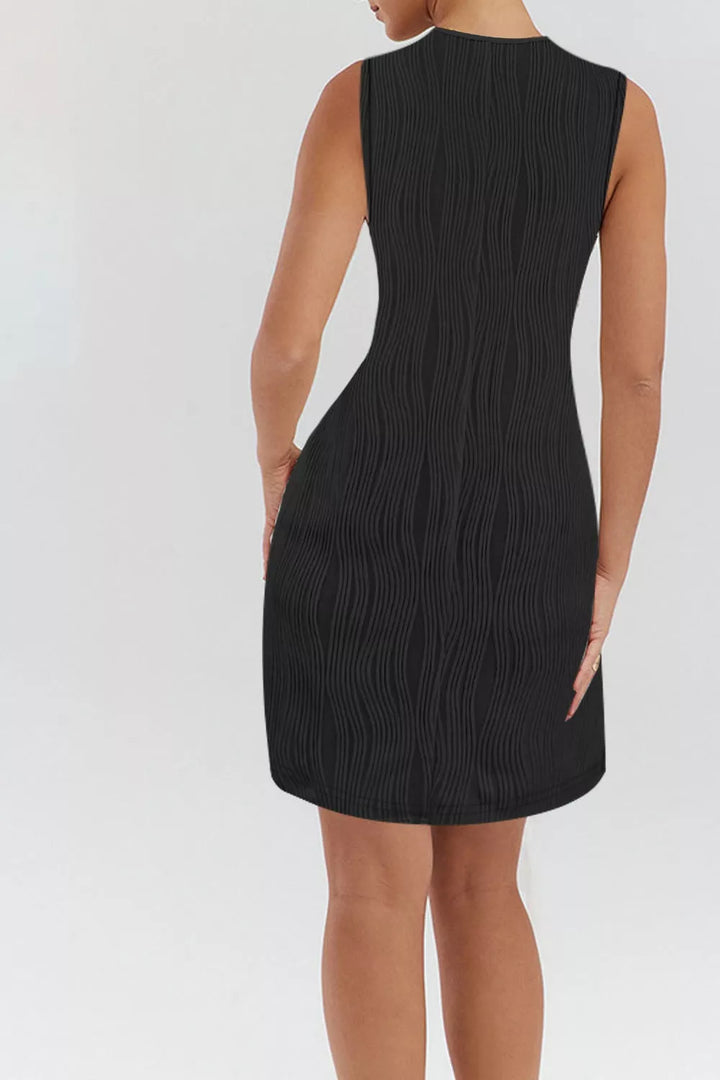 Textured wavy sleeveless mini shift dress with grommet straps