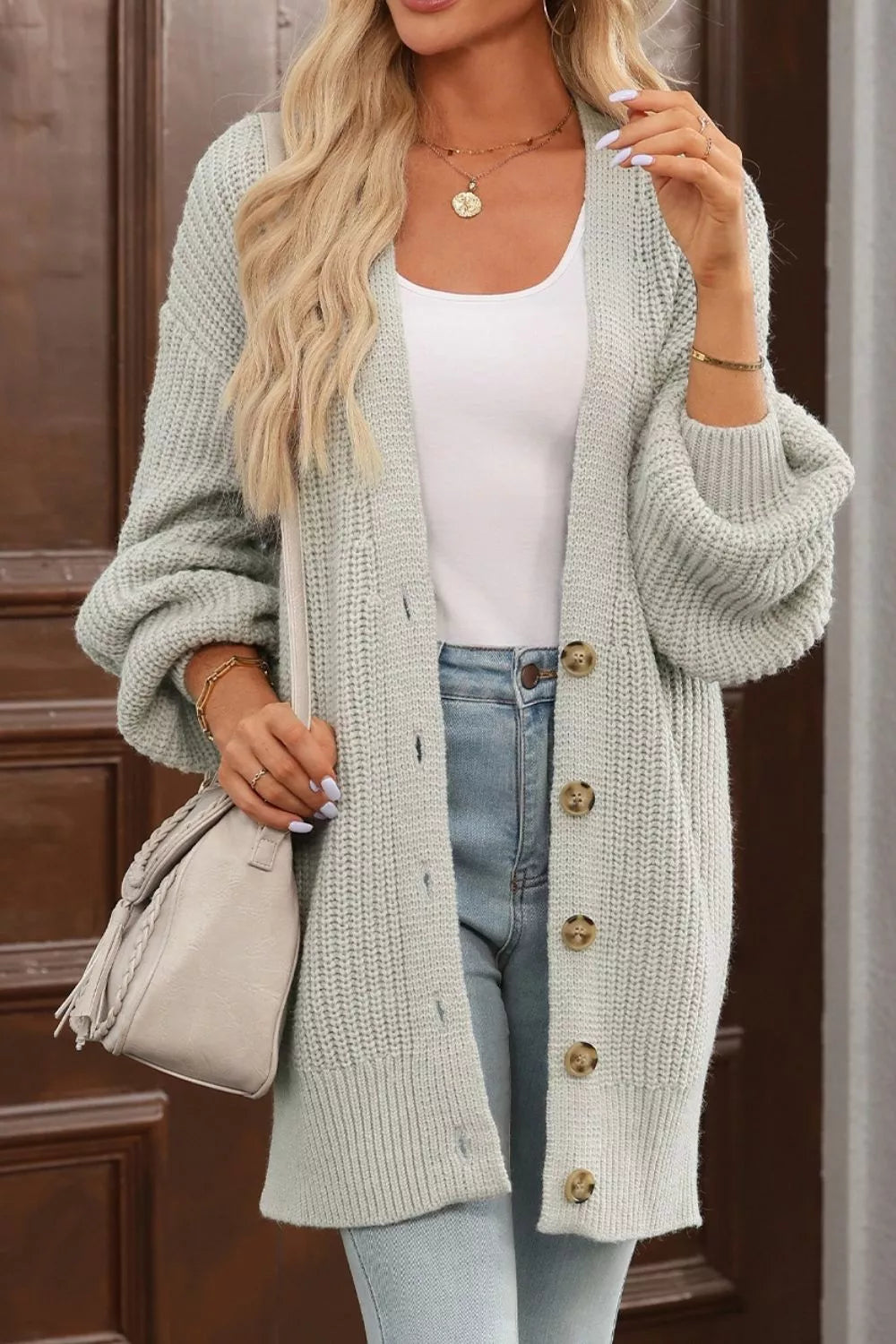 Chunky ribbed knit button-down cardigan