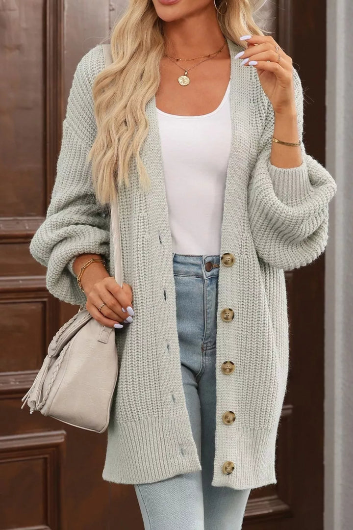 Chunky ribbed knit button-down cardigan