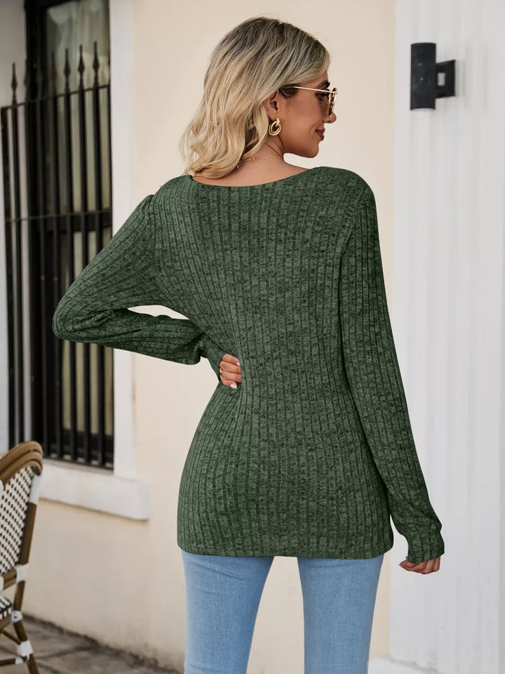 Fitted ribbed square neck long sleeve top