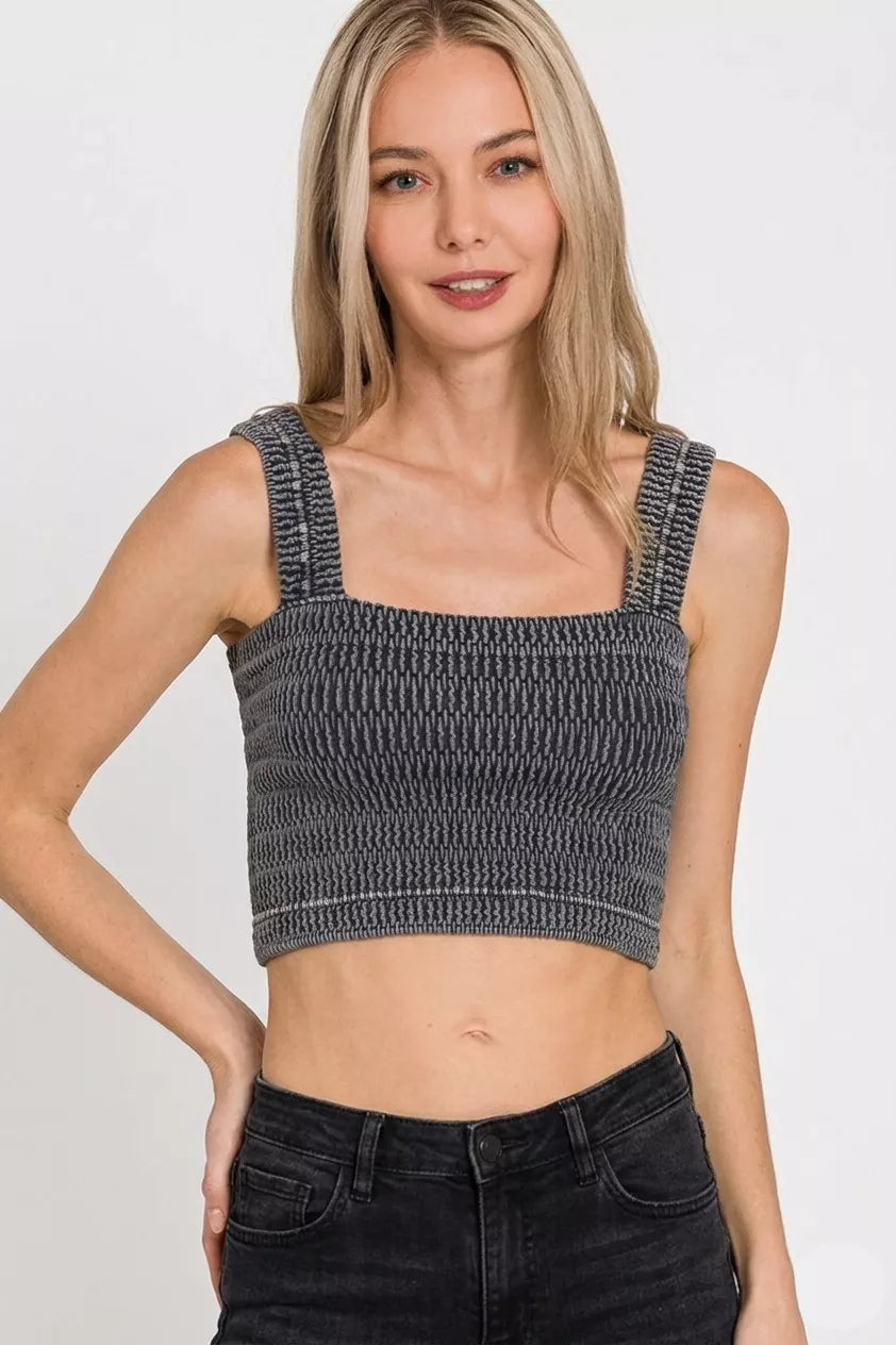 Seamless stone-washed ribbed square-neck bra top