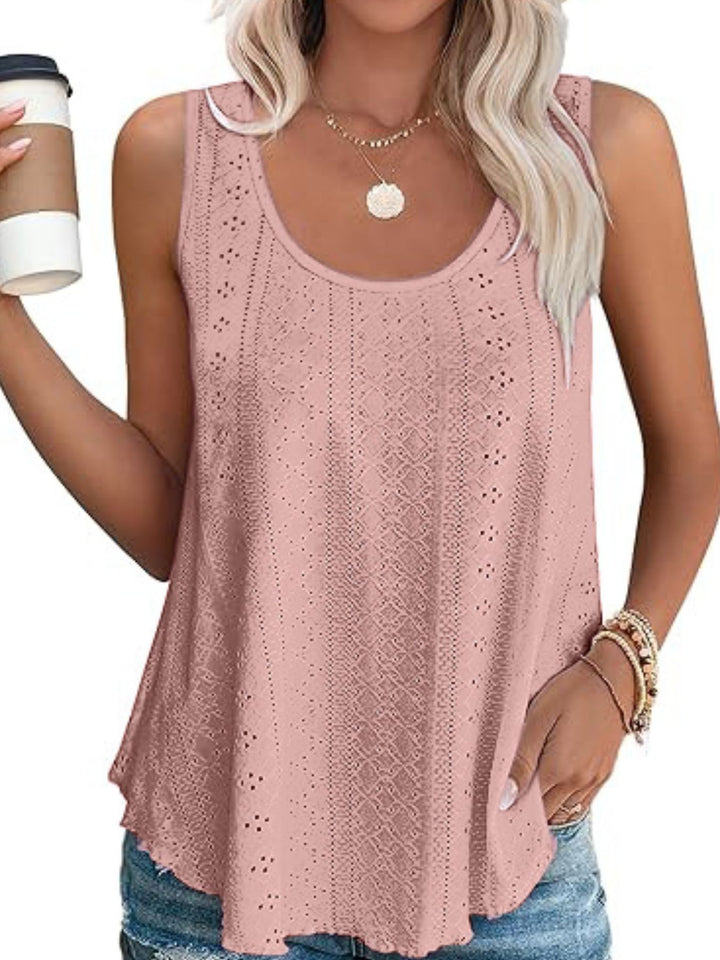 Dusty Pink Eyelet knit scoop neck flowy swing tank top