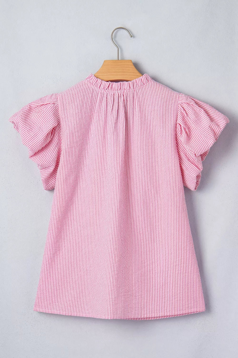 Striped split V-neck blouse with flutter bubble sleeves