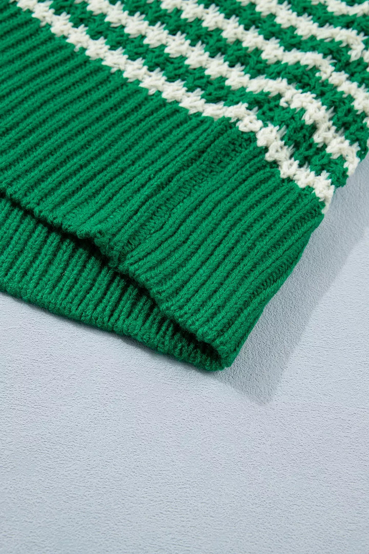 Striped textured knit sweater with drop shoulder sleeves