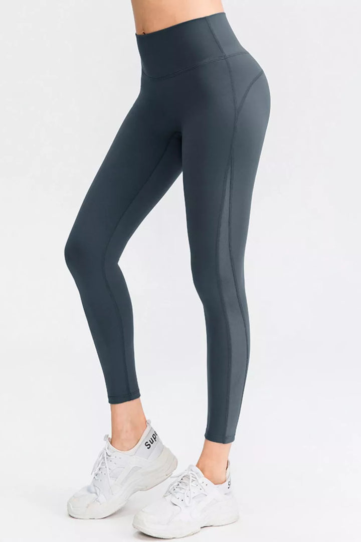 Dark Gray Wide waistband high-rise workout leggings with mesh panels
