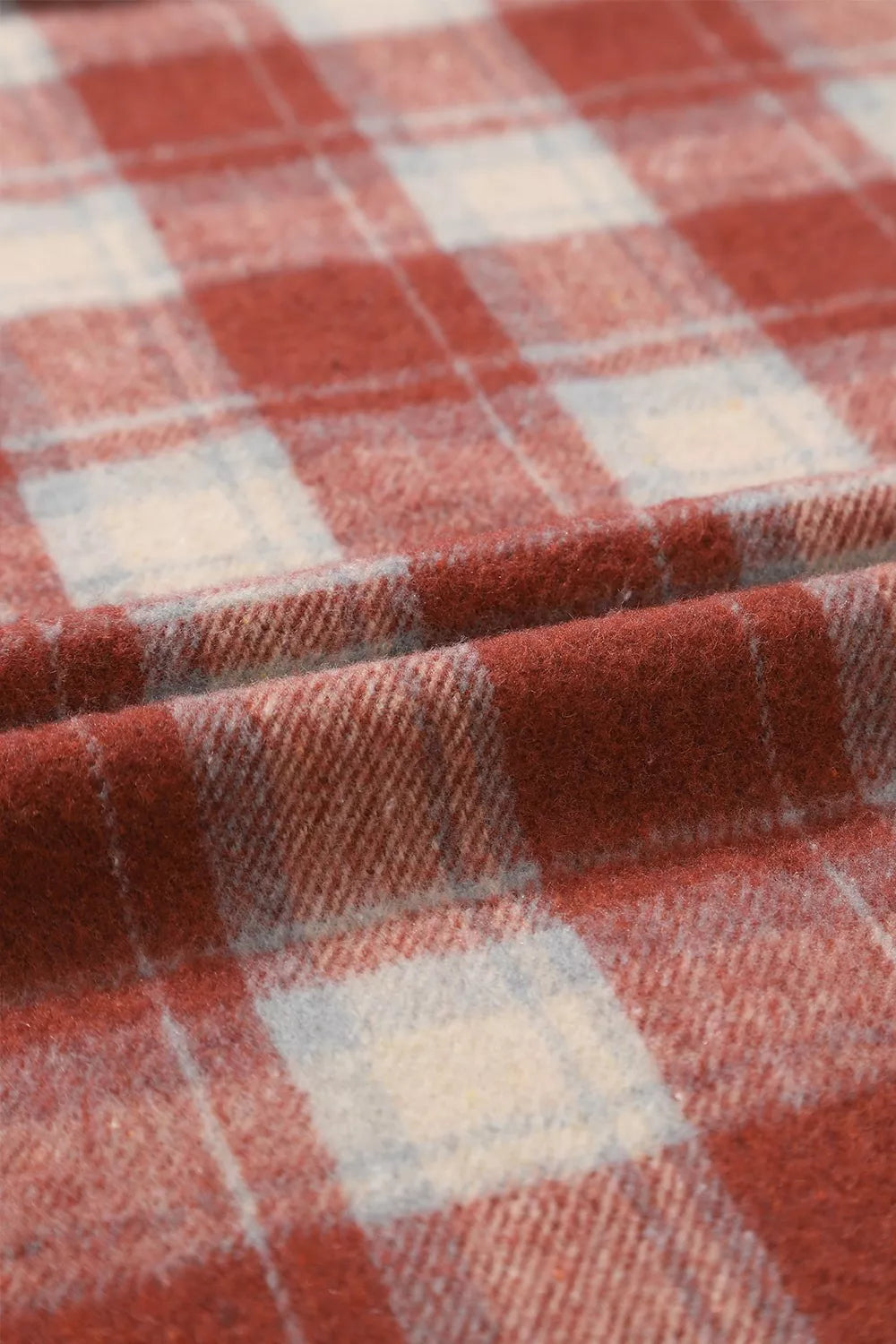 Sherpa-lined plaid hooded shacket with snap front