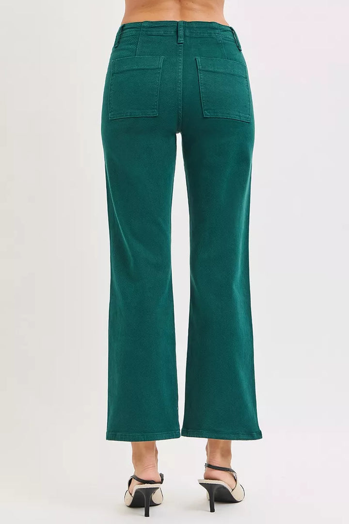 High-rise ankle flare jeans with utility patch pockets