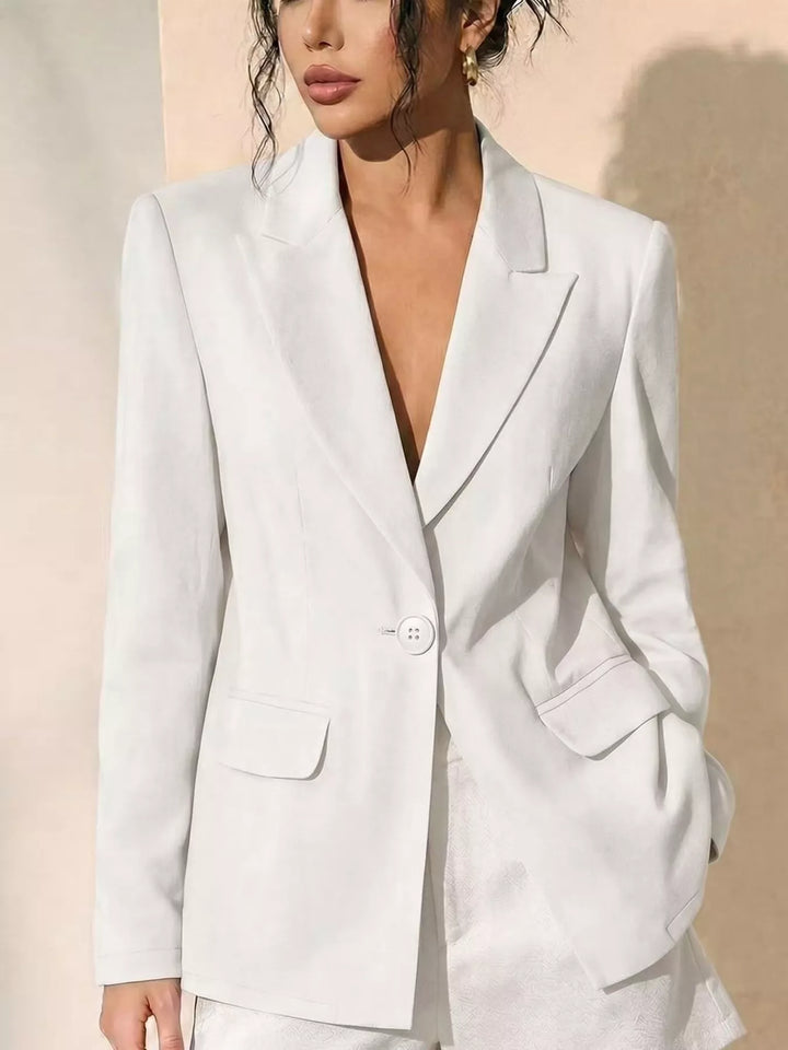 Floral lace back one-button blazer with tie waist