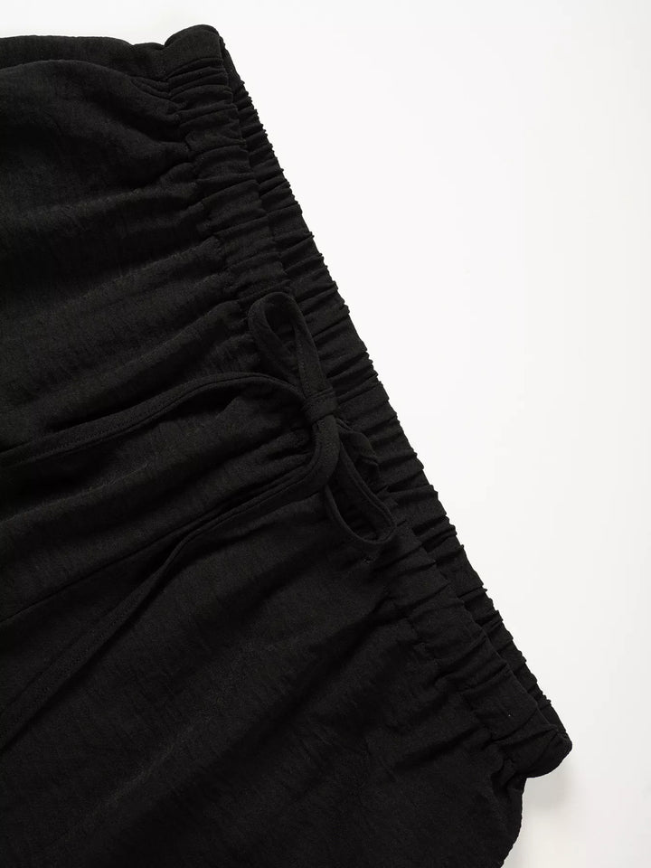Linen-look drawstring wide-leg pants with side pockets