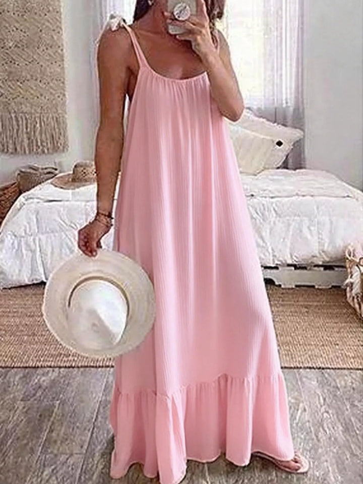 Pink Tie-strap flowy maxi dress with ruffle hem
