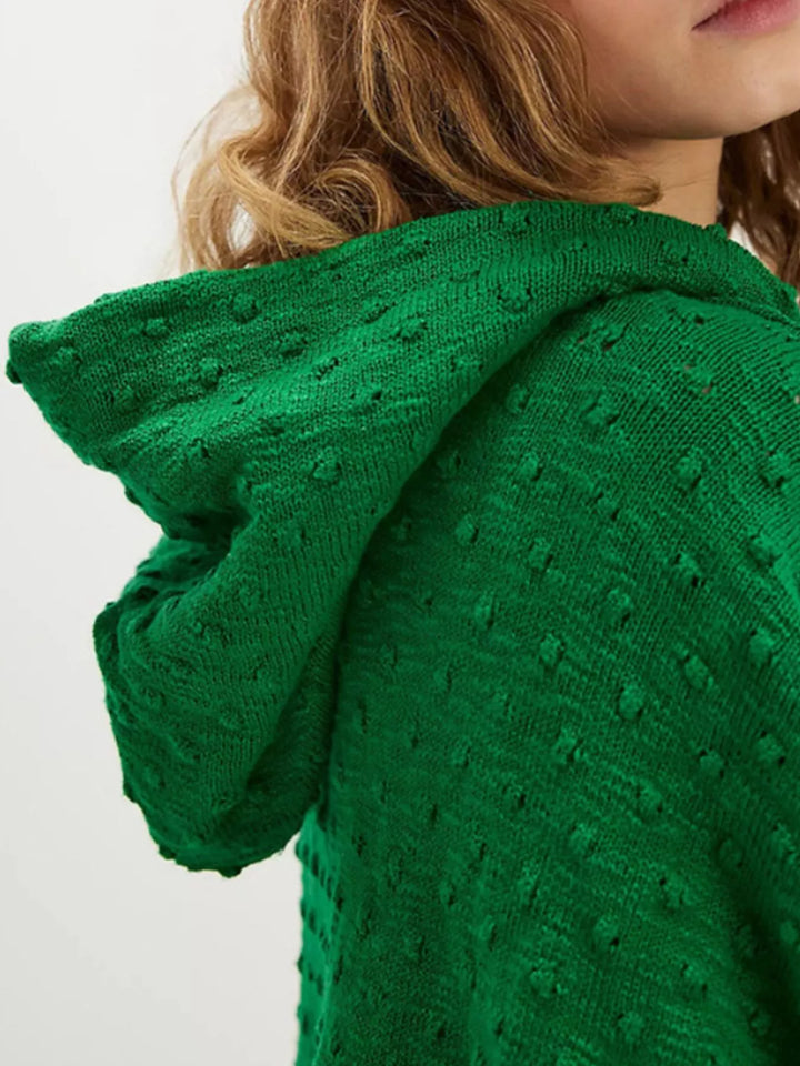 Textured dot knit hooded pullover with front pocket