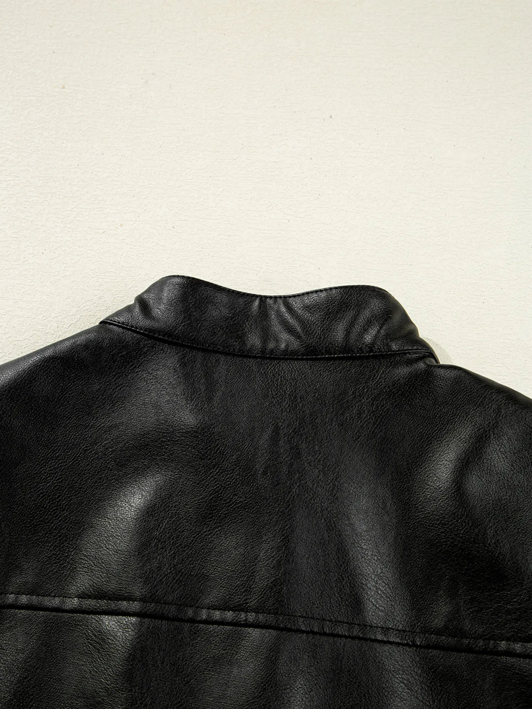 Faux leather snap-front boxy shirt jacket