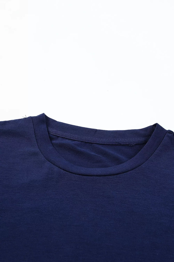 Rolled-sleeve crew neck tee with curved hem