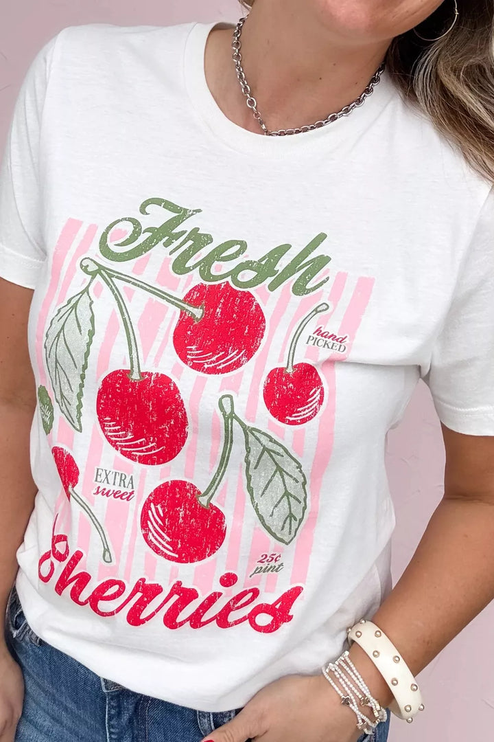 Fresh Cherries retro graphic oversized crew neck tee