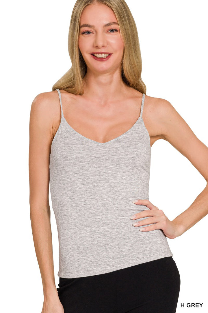 H GREY Double-layered V-neck spaghetti strap cami