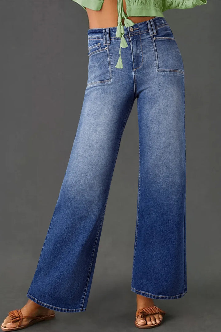 Vintage wash high-rise wide-leg jeans with patch pockets