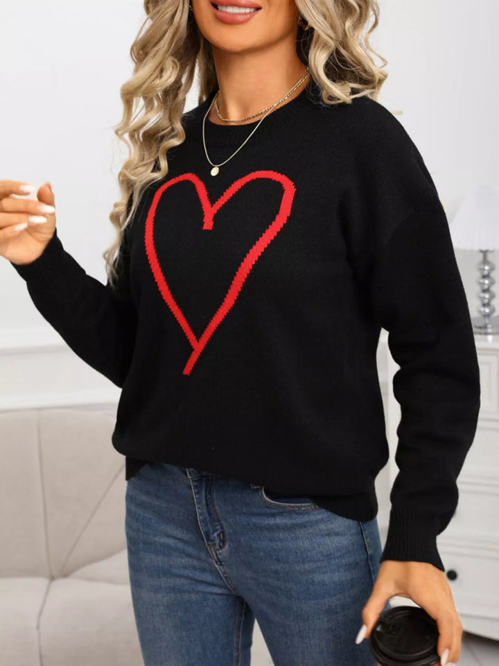 Heart graphic dropped shoulder crew neck sweater