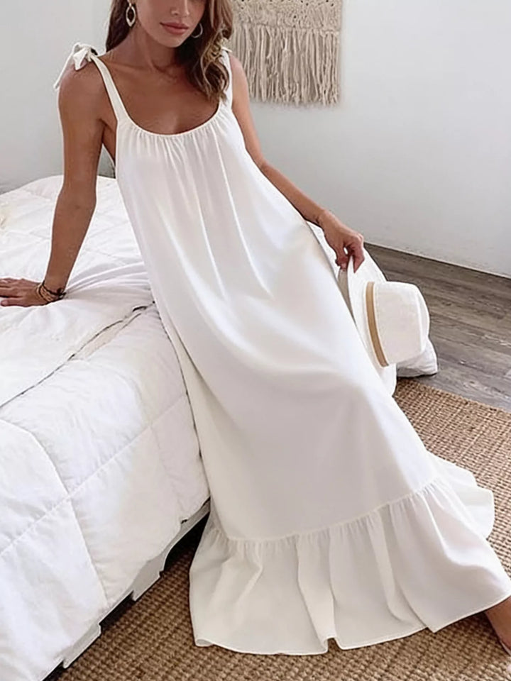 Tie-strap flowy maxi dress with ruffle hem