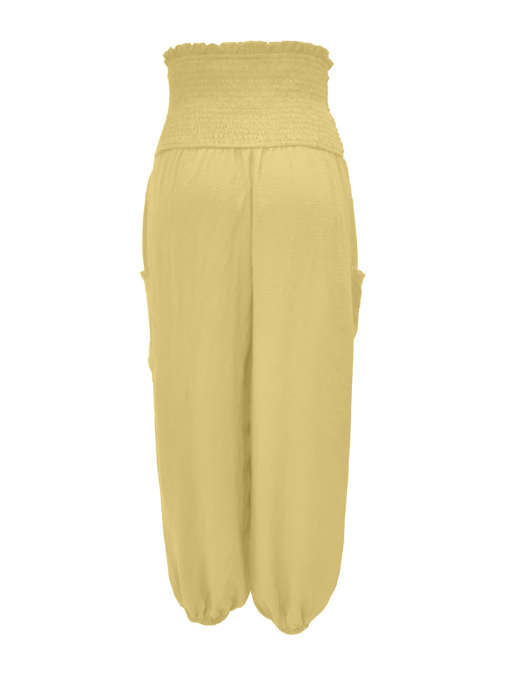 High-rise smocked harem pants with side pockets