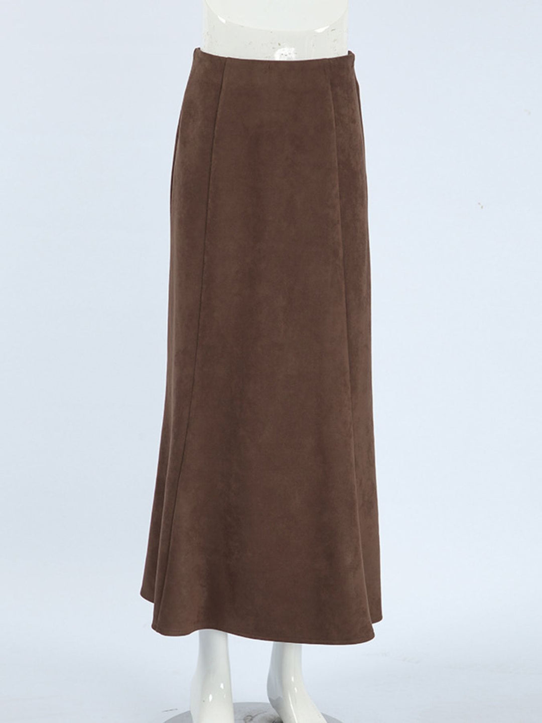 Faux suede high-waist straight midi skirt